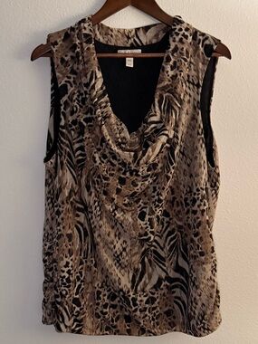 Dana Buchman Brown Animal Print Sleeveless Cowl Neck Top